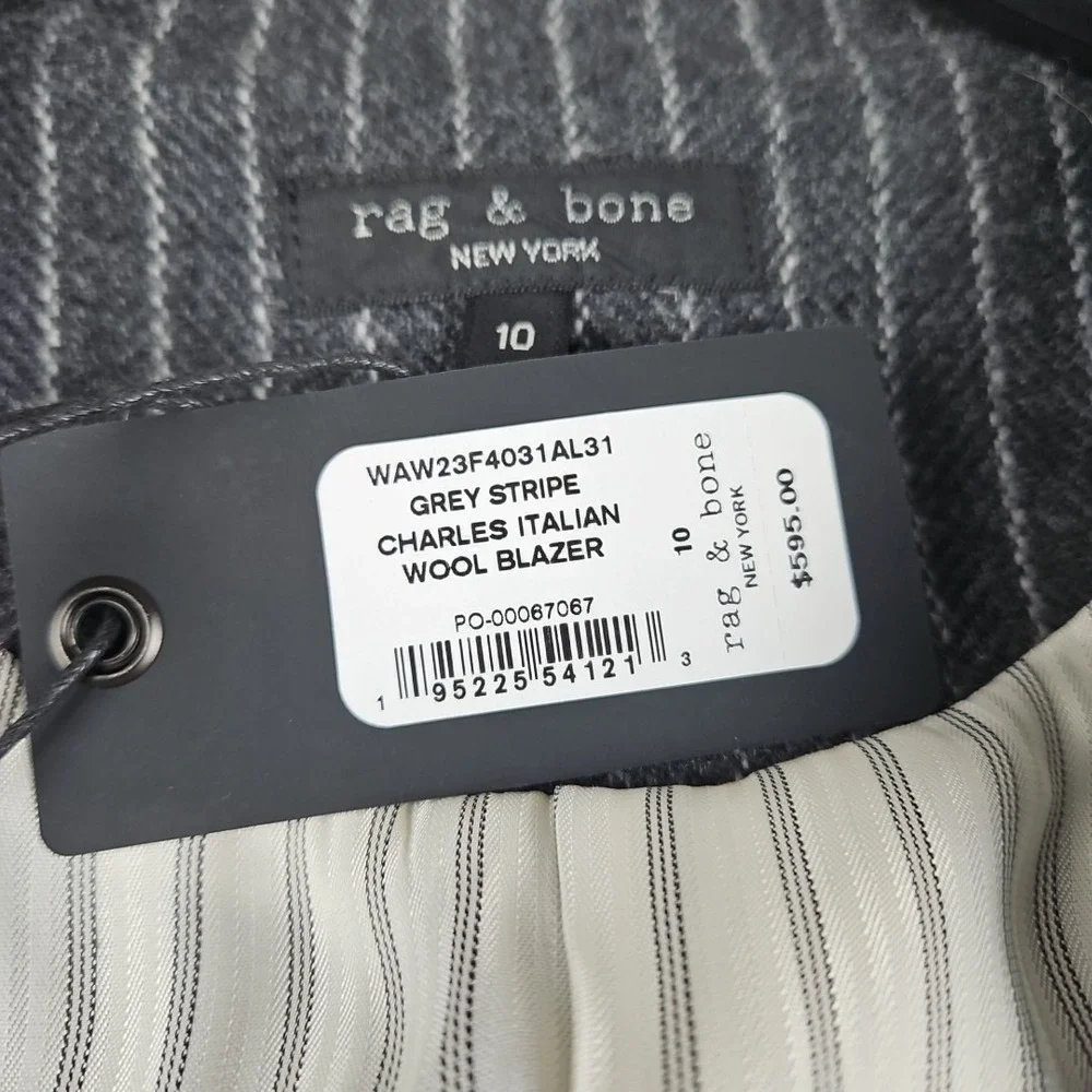 NWT Rag & Bone Charles Italian Virgin Wool Blend Blazer Gray Womens Sz 10 ($595)